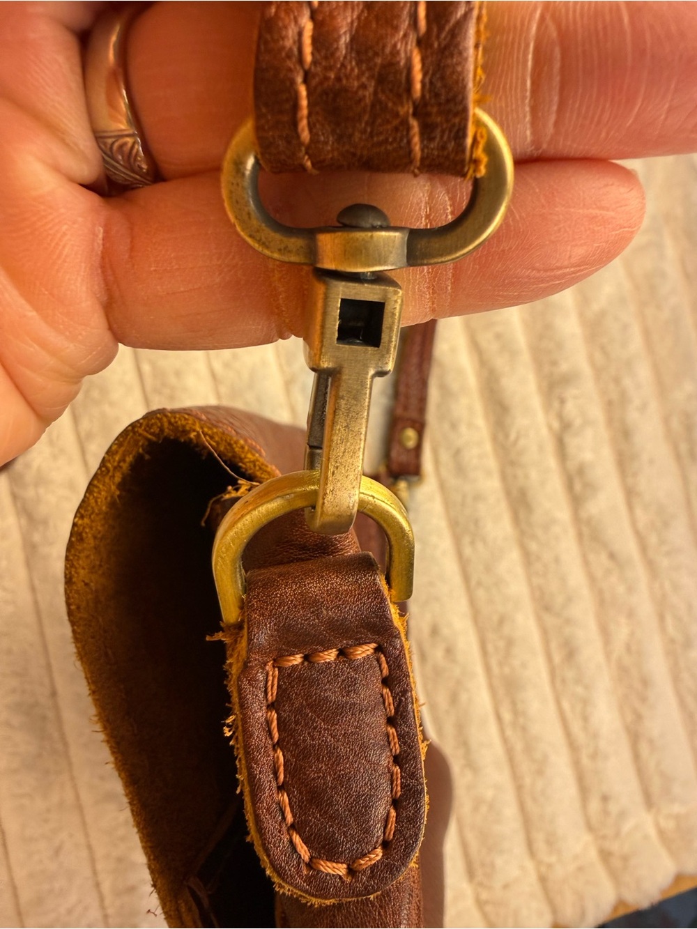 Portland Leather Chestnut Brown Pebbled Leather Crossbody - Picture 5 of 11